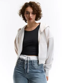 GATE Krótka bluza zapinana na zamek z kapturem| Swetry I Bluzy·Bluzy