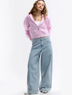 GATE Krótka bluza zapinana na zamek z kapturem| Swetry I Bluzy·Bluzy