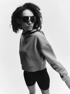 GATE Krótka bluza zapinana na zamek z kapturem| Swetry I Bluzy·Bluzy