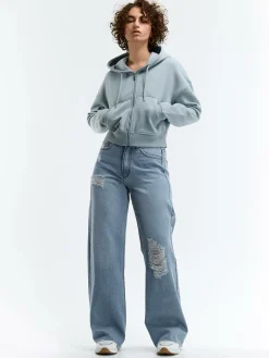 GATE Krótka bluza zapinana na zamek z kapturem| Swetry I Bluzy·Bluzy