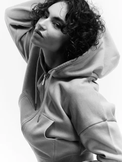 GATE Krótka bluza zapinana na zamek z kapturem| Swetry I Bluzy·Bluzy