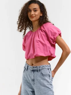 GATE Krótka bluzka z bufiastymi rękawami| Koszulki I Topy·Topy|Koszulki I Topy·Crop Top ☀️