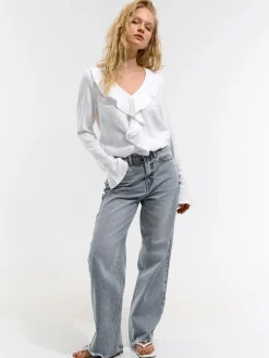 GATE Krótka bluzka z falbanką| Koszulki I Topy·Bluzki