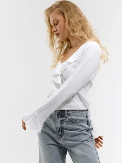 GATE Krótka bluzka z falbanką| Koszulki I Topy·Bluzki