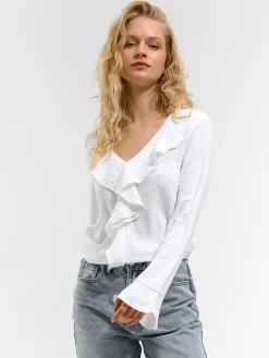 GATE Krótka bluzka z falbanką| Koszulki I Topy·Bluzki