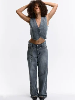 GATE Krótka kamizelka dżinsowa| Kurtki I Płaszcze·Żakiety|Kategorie·Kamizelki