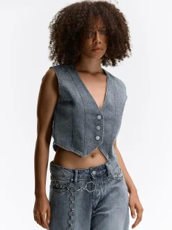 GATE Krótka kamizelka dżinsowa| Kurtki I Płaszcze·Żakiety|Kategorie·Kamizelki