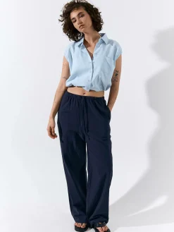 GATE Krótka koszula z domieszką lnu|Damskie Koszulki I Topy·Koszule Damskie