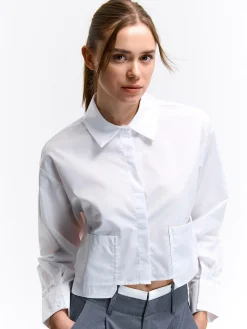 GATE Krótka koszula z kieszeniami|Damskie Koszulki I Topy·Koszule Damskie