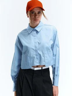 GATE Krótka koszula z kieszeniami|Damskie Koszulki I Topy·Koszule Damskie