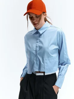 GATE Krótka koszula z kieszeniami|Damskie Koszulki I Topy·Koszule Damskie