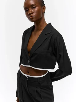 GATE Krótka marynarka z kontrastowym paskiem| Kurtki I Płaszcze·Żakiety