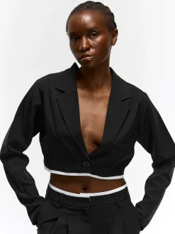 GATE Krótka marynarka z kontrastowym paskiem| Kurtki I Płaszcze·Żakiety