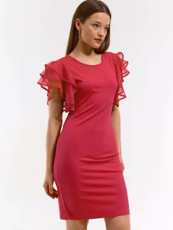 GATE Krótka sukienka z marszczonymi rękawami| Kategorie·Sukienki