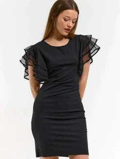 GATE Krótka sukienka z marszczonymi rękawami| Kategorie·Sukienki