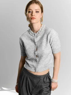 GATE Krótki sweterek z perełkami| Koszulki I Topy·Topy|Koszulki I Topy·Crop Top ☀️