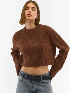 GATE Krótki sweterek z plecionym wzorem| Swetry I Bluzy·Swetry