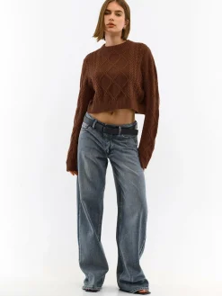 GATE Krótki sweterek z plecionym wzorem| Swetry I Bluzy·Swetry