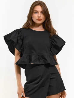 GATE Krótki top z falbanami| Koszulki I Topy·Topy