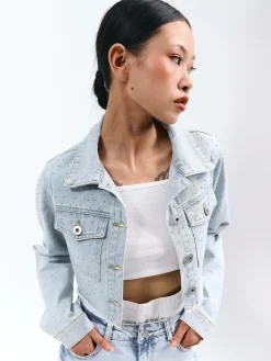 GATE Kurtka jeansowa z kryształkami| Kurtki I Płaszcze·Kurtki Przejściowe