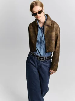 GATE Kurtka skórzana z efektem acid wash| Kurtki I Płaszcze·Kurtki Przejściowe