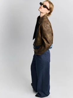 GATE Kurtka skórzana z efektem acid wash| Kurtki I Płaszcze·Kurtki Przejściowe