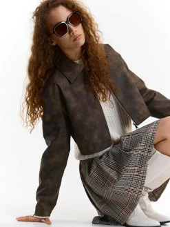 GATE Kurtka skórzana z efektem acid wash| Kurtki I Płaszcze·Kurtki Przejściowe