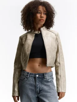 GATE Kurtka skórzana z efektem wyblaknięcia| Kurtki I Płaszcze·Kurtki Przejściowe