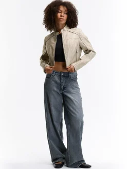 GATE Kurtka skórzana z efektem wyblaknięcia| Kurtki I Płaszcze·Kurtki Przejściowe