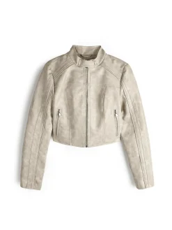 GATE Kurtka skórzana z efektem wyblaknięcia| Kurtki I Płaszcze·Kurtki Przejściowe