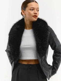 GATE Kurtka skórzana z odpinanym sztucznym futerkiem| Kurtki I Płaszcze·Kurtki Przejściowe