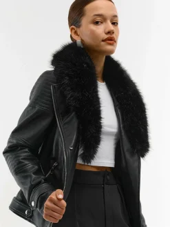 GATE Kurtka skórzana z odpinanym sztucznym futerkiem| Kurtki I Płaszcze·Kurtki Przejściowe