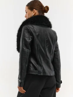 GATE Kurtka skórzana z odpinanym sztucznym futerkiem| Kurtki I Płaszcze·Kurtki Przejściowe