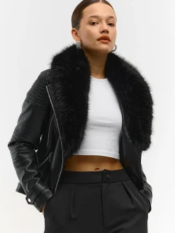 GATE Kurtka skórzana z odpinanym sztucznym futerkiem| Kurtki I Płaszcze·Kurtki Przejściowe