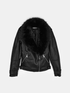 GATE Kurtka skórzana z odpinanym sztucznym futerkiem| Kurtki I Płaszcze·Kurtki Przejściowe