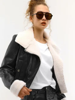 GATE Kurtka ze skóry ekologicznej ze sztucznym futerkiem| Kurtki I Płaszcze·Kurtki Przejściowe