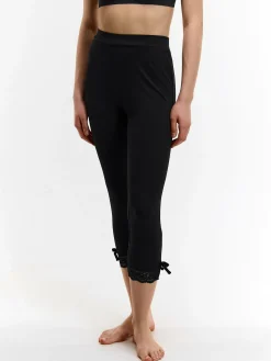 GATE Legginsy 3/4 bawełniane z koronką| Spodnie·Legginsy