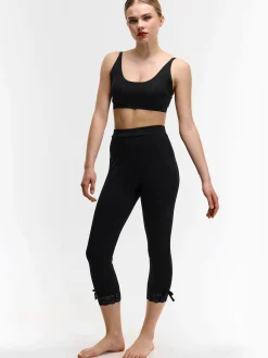 GATE Legginsy 3/4 bawełniane z koronką| Spodnie·Legginsy