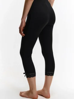 GATE Legginsy 3/4 bawełniane z koronką| Spodnie·Legginsy