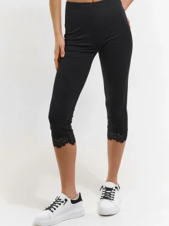 GATE Legginsy 3/4 z koronkowym wykończeniem| Spodnie·Legginsy