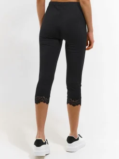 GATE Legginsy 3/4 z koronkowym wykończeniem| Spodnie·Legginsy