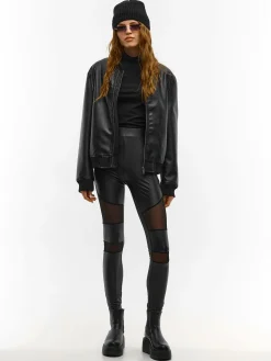 GATE Legginsy skórzane z siateczką| Spodnie·Legginsy