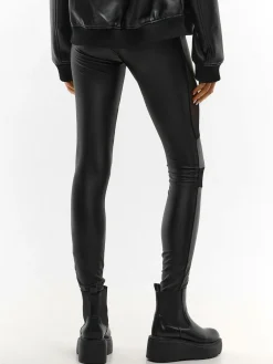 GATE Legginsy skórzane z siateczką| Spodnie·Legginsy