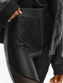 GATE Legginsy skórzane z siateczką| Spodnie·Legginsy
