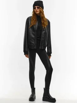 GATE Legginsy ze skórzanymi panelami| Spodnie·Legginsy