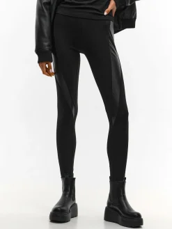 GATE Legginsy ze skórzanymi panelami| Spodnie·Legginsy
