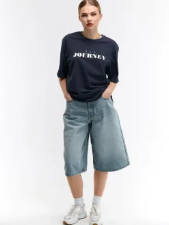 GATE Luźna bawełniana koszulka z nadrukiem| Koszulki I Topy·Koszulki|Koszulki I Topy·Koszulki Z Nadrukiem