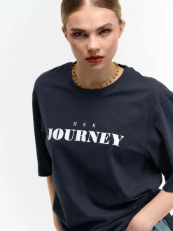 GATE Luźna bawełniana koszulka z nadrukiem| Koszulki I Topy·Koszulki|Koszulki I Topy·Koszulki Z Nadrukiem