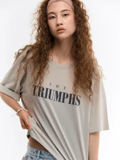 GATE Luźna bawełniana koszulka z nadrukiem| Koszulki I Topy·Koszulki|Koszulki I Topy·Koszulki Z Nadrukiem