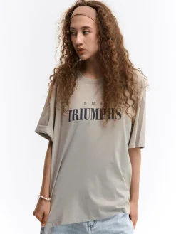 GATE Luźna bawełniana koszulka z nadrukiem| Koszulki I Topy·Koszulki|Koszulki I Topy·Koszulki Z Nadrukiem